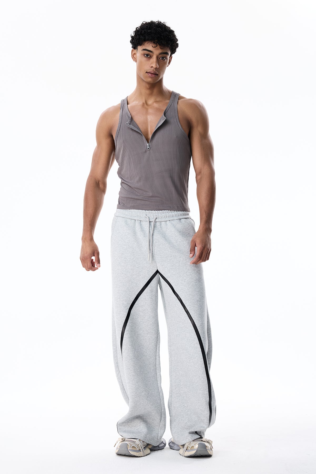 Smoky Sheet V Neck Top Grey