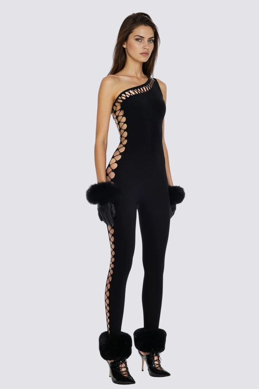 Smoky Thread One Shoulder Cutout Jumpsuit