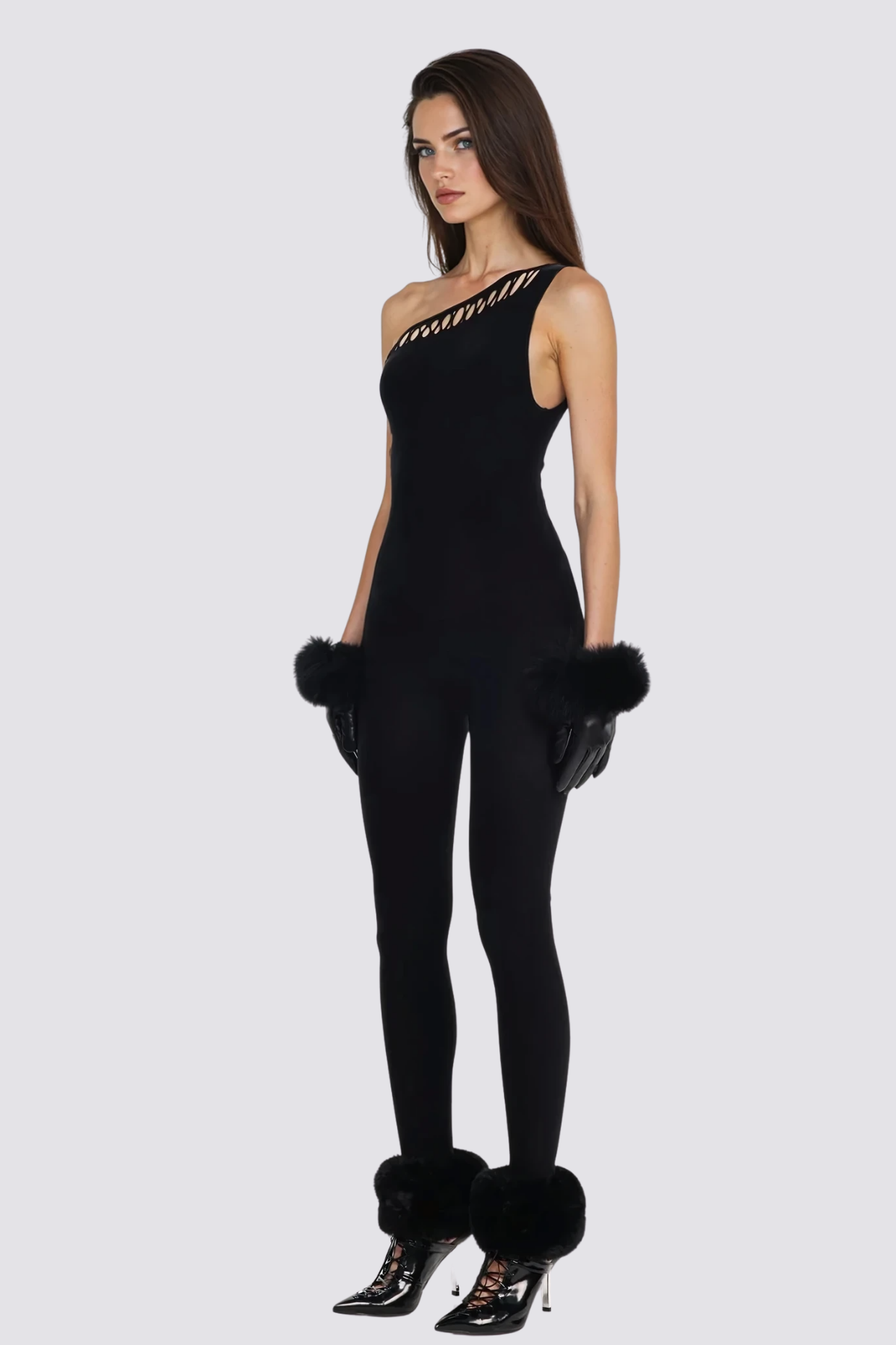 Smoky Thread One Shoulder Cutout Jumpsuit