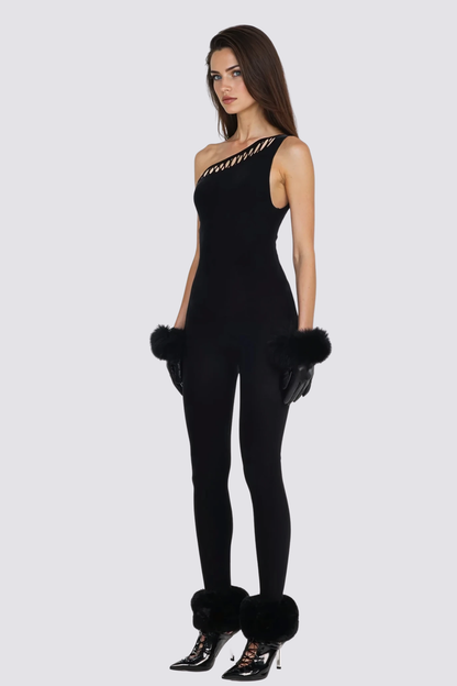 Smoky Thread One Shoulder Cutout Jumpsuit