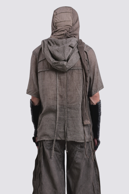 Smoky Wrap Short Sleeve Hooded Top