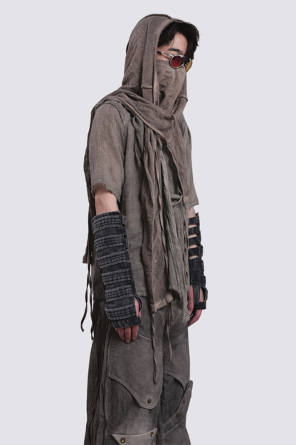 Smoky Wrap Short Sleeve Hooded Top