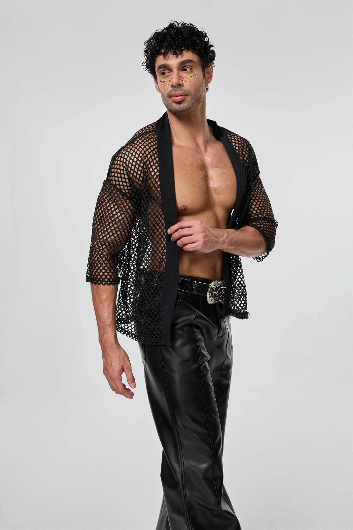 Smooth Fiber Fishnet Cutout Long Sleeve Shirt