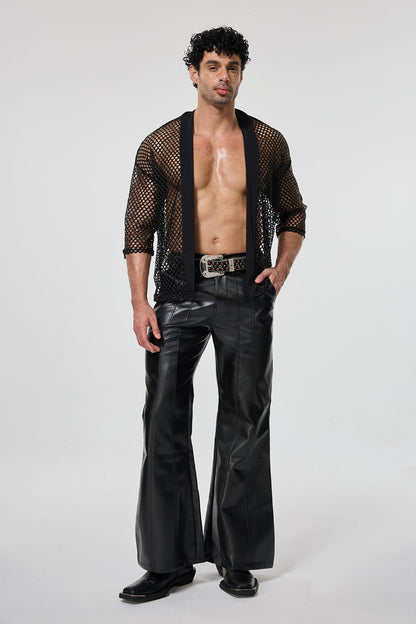 Smooth Fiber Fishnet Cutout Long Sleeve Shirt