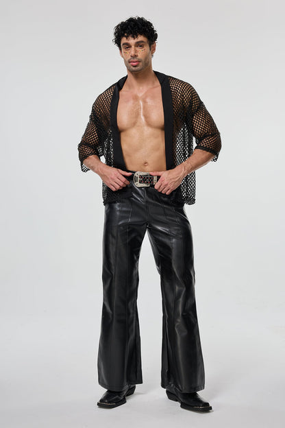 Smooth Fiber Fishnet Cutout Long Sleeve Shirt