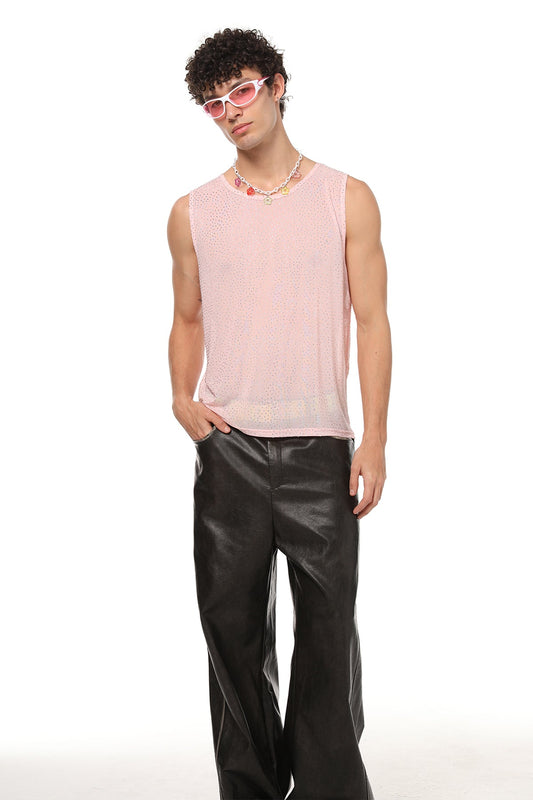 Soft Edge Rhinestone Mesh Tank Top