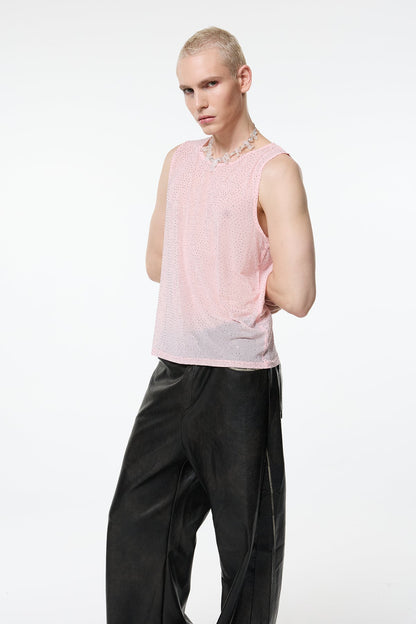 Soft Edge Rhinestone Mesh Tank Top