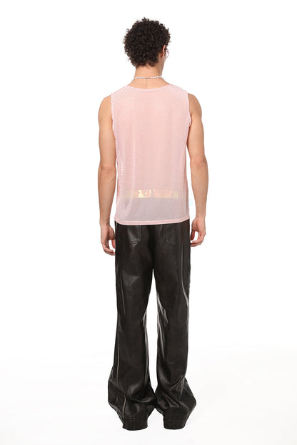 Soft Edge Rhinestone Mesh Tank Top