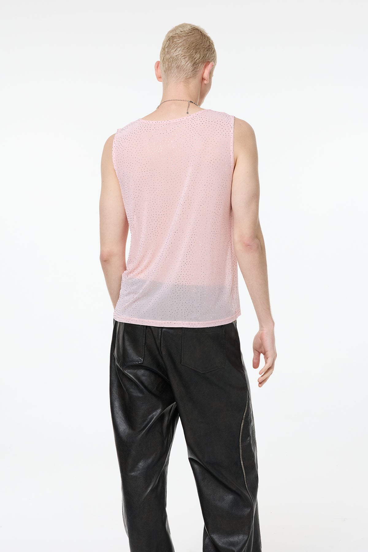 Soft Edge Rhinestone Mesh Tank Top