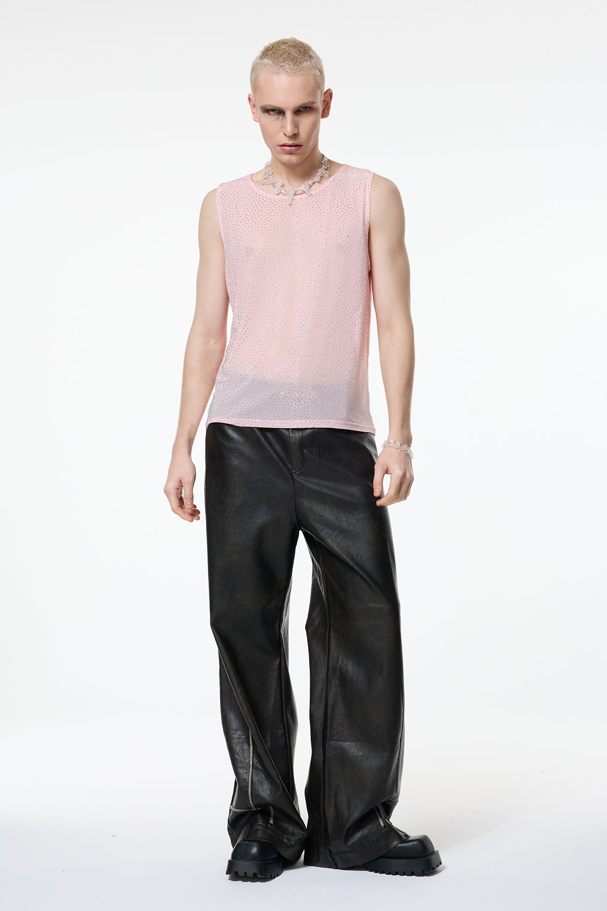 Soft Edge Rhinestone Mesh Tank Top