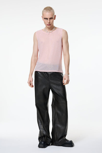 Soft Edge Rhinestone Mesh Tank Top
