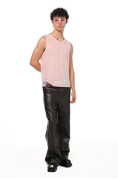 Soft Edge Rhinestone Mesh Tank Top