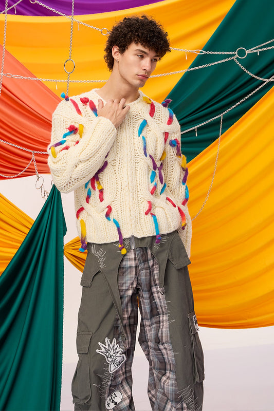 Soft Framework Knit Fringe Long Sleeve Top