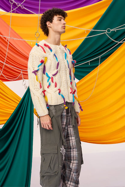 Soft Framework Knit Fringe Long Sleeve Top