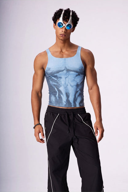 Soft Light Mesh Print Top Blue