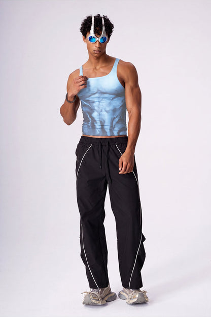 Soft Light Mesh Print Top Blue