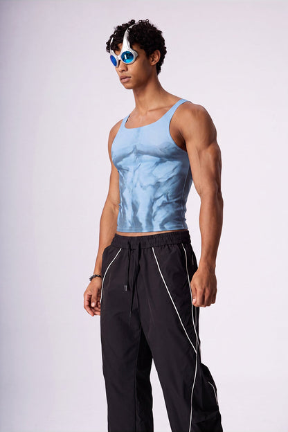 Soft Light Mesh Print Top Blue