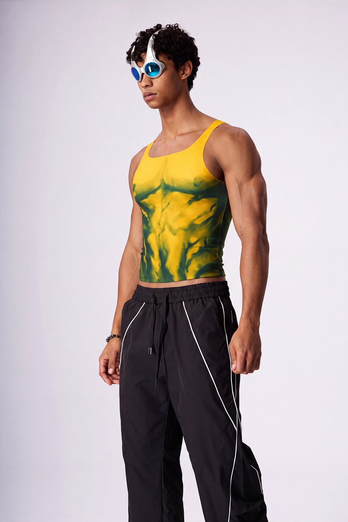 Soft Light Mesh Print Top Yellow