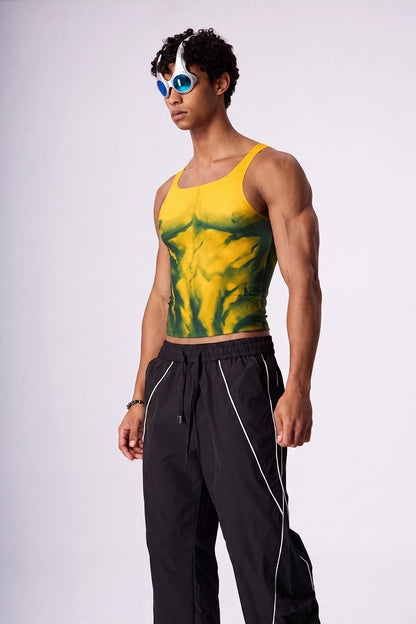 Soft Light Mesh Print Top Yellow