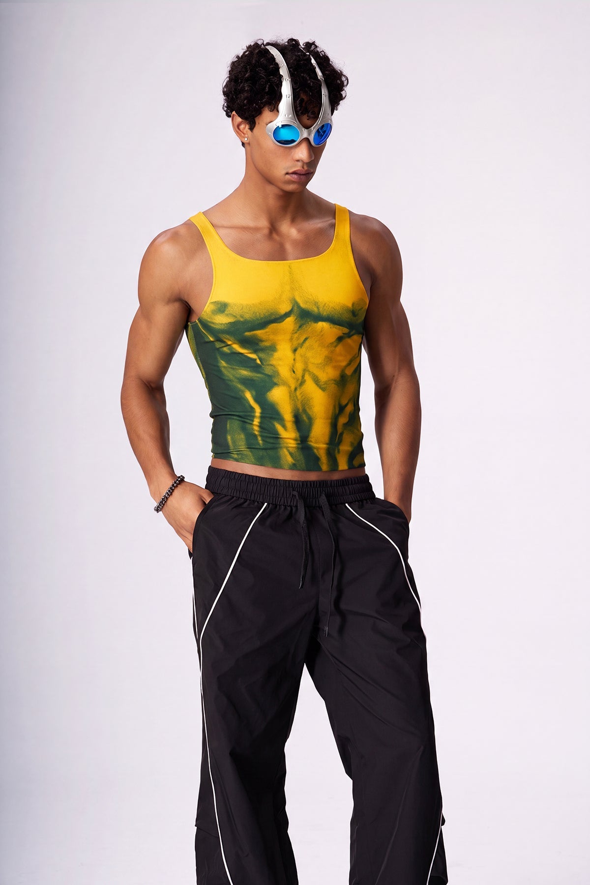 Soft Light Mesh Print Top Yellow