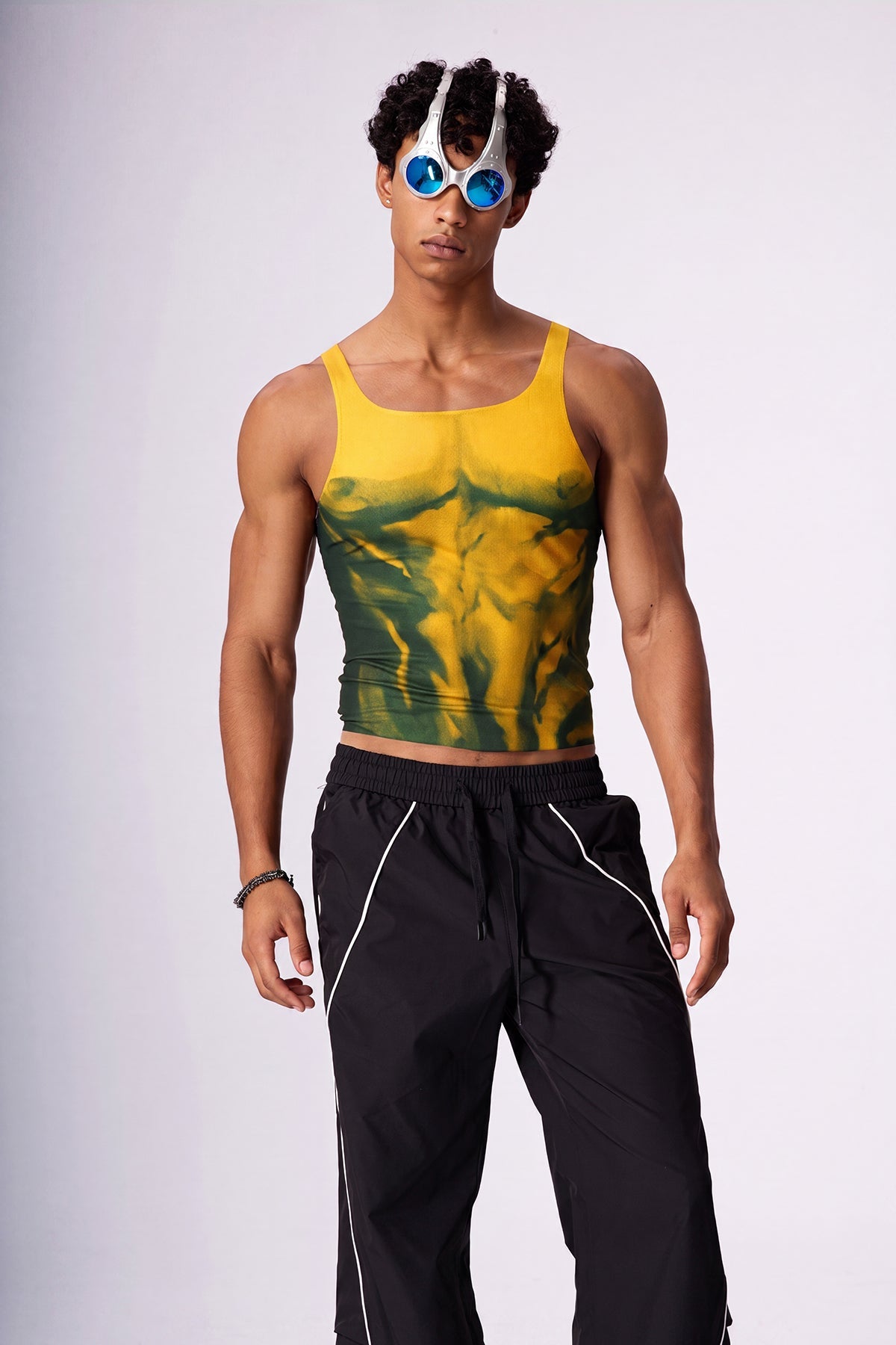 Soft Light Mesh Print Top Yellow