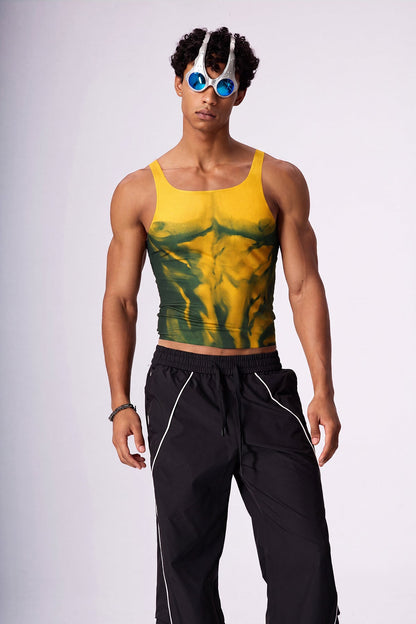 Soft Light Mesh Print Top Yellow