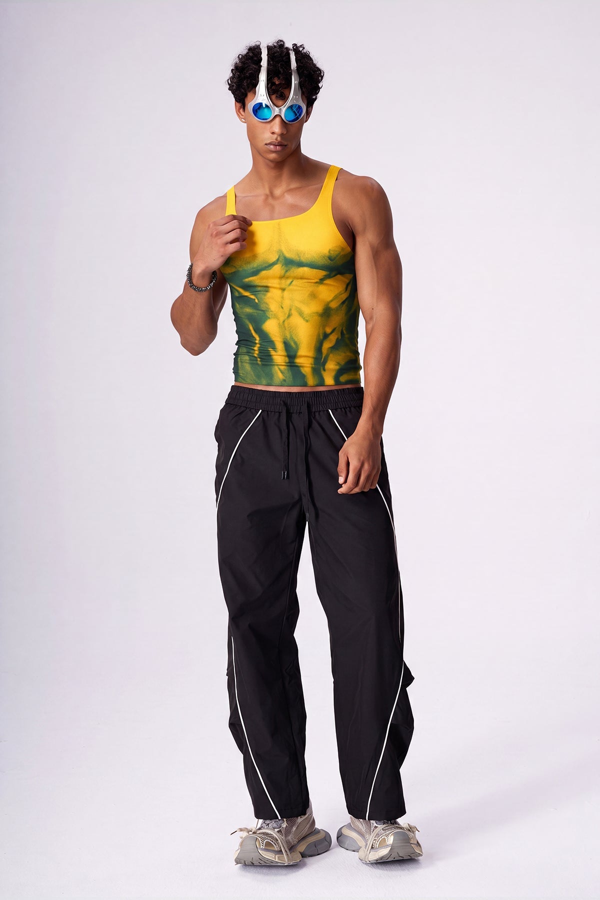 Soft Light Mesh Print Top Yellow