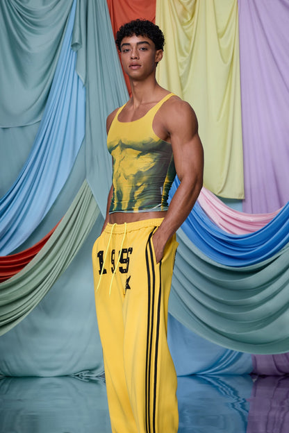 Soft Light Mesh Print Top Yellow