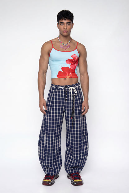 Soft Pattern Floral Print Spaghetti Crop Top Blue