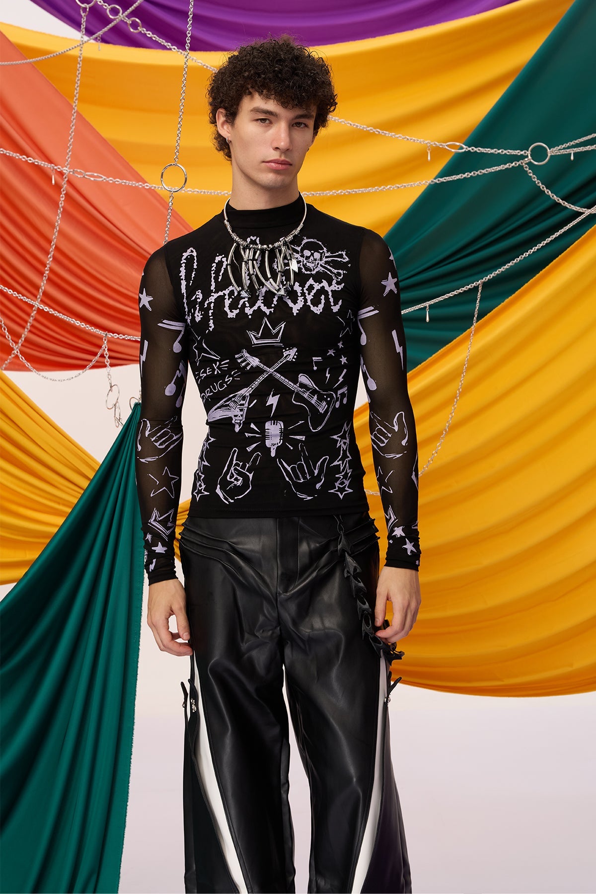 Soft Tone Long Sleeve Graffiti Top Black