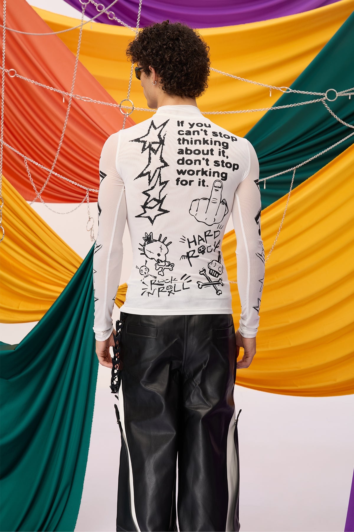 Soft Tone Long Sleeve Graffiti Top White