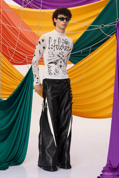 Soft Tone Long Sleeve Graffiti Top White