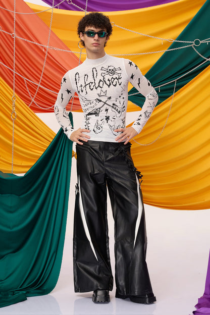 Soft Tone Long Sleeve Graffiti Top White