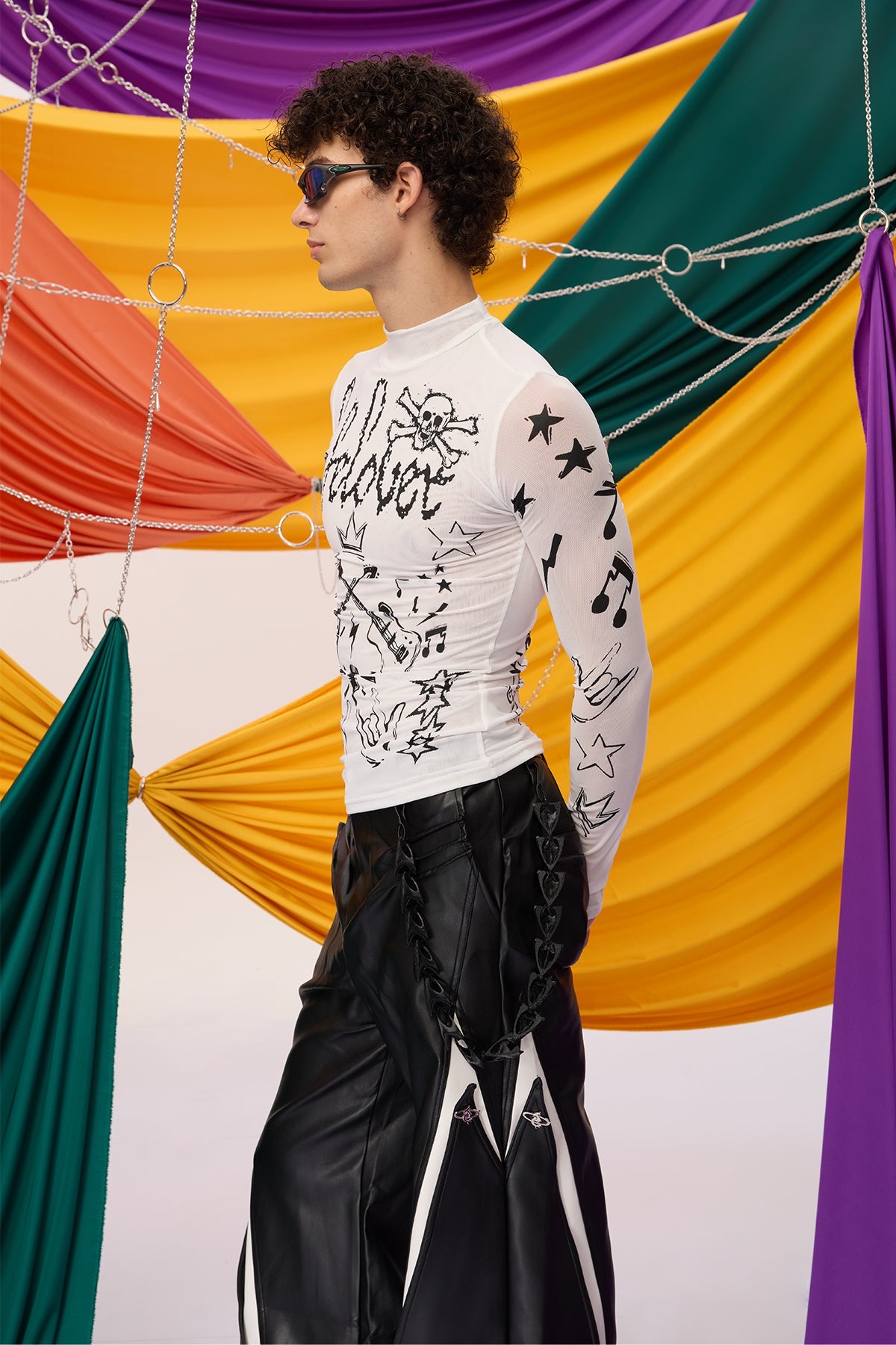 Soft Tone Long Sleeve Graffiti Top White