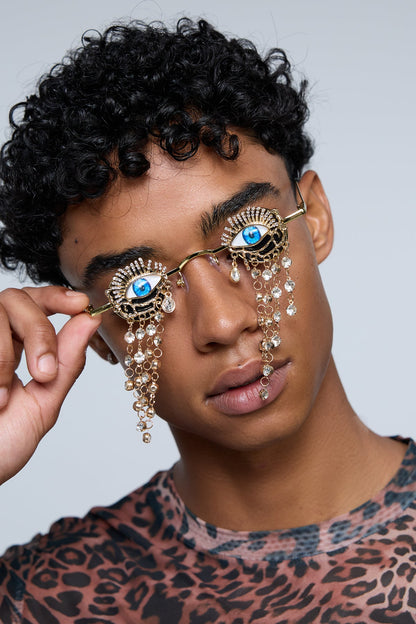 Solar Burst Rhinestone Fringe Sunglasses