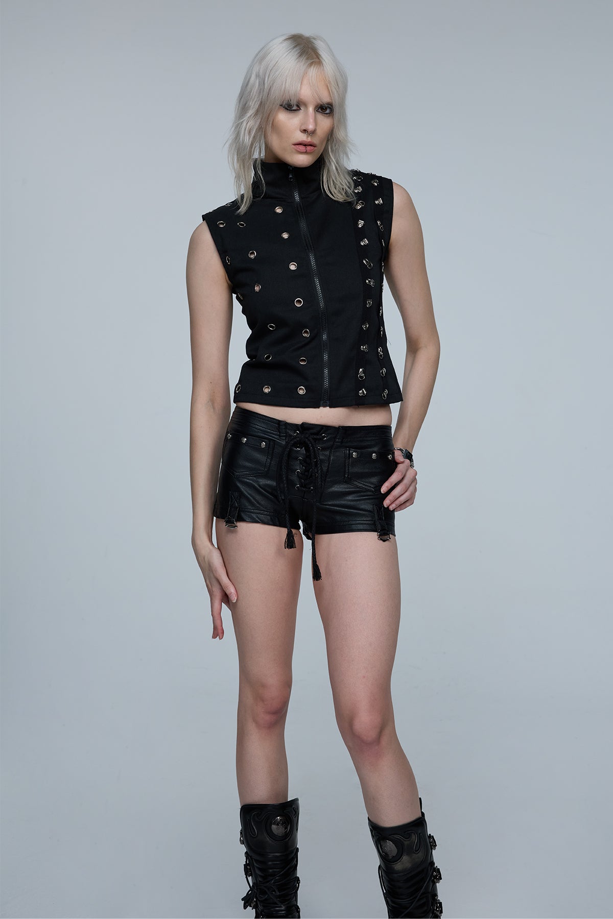 Solid Gloom Eyelet Cutout Vest