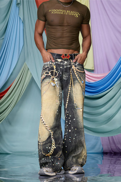 Solid Indigo Print Barrel Jeans