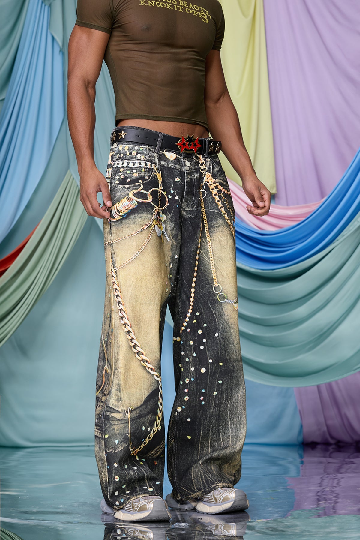Solid Indigo Print Barrel Jeans