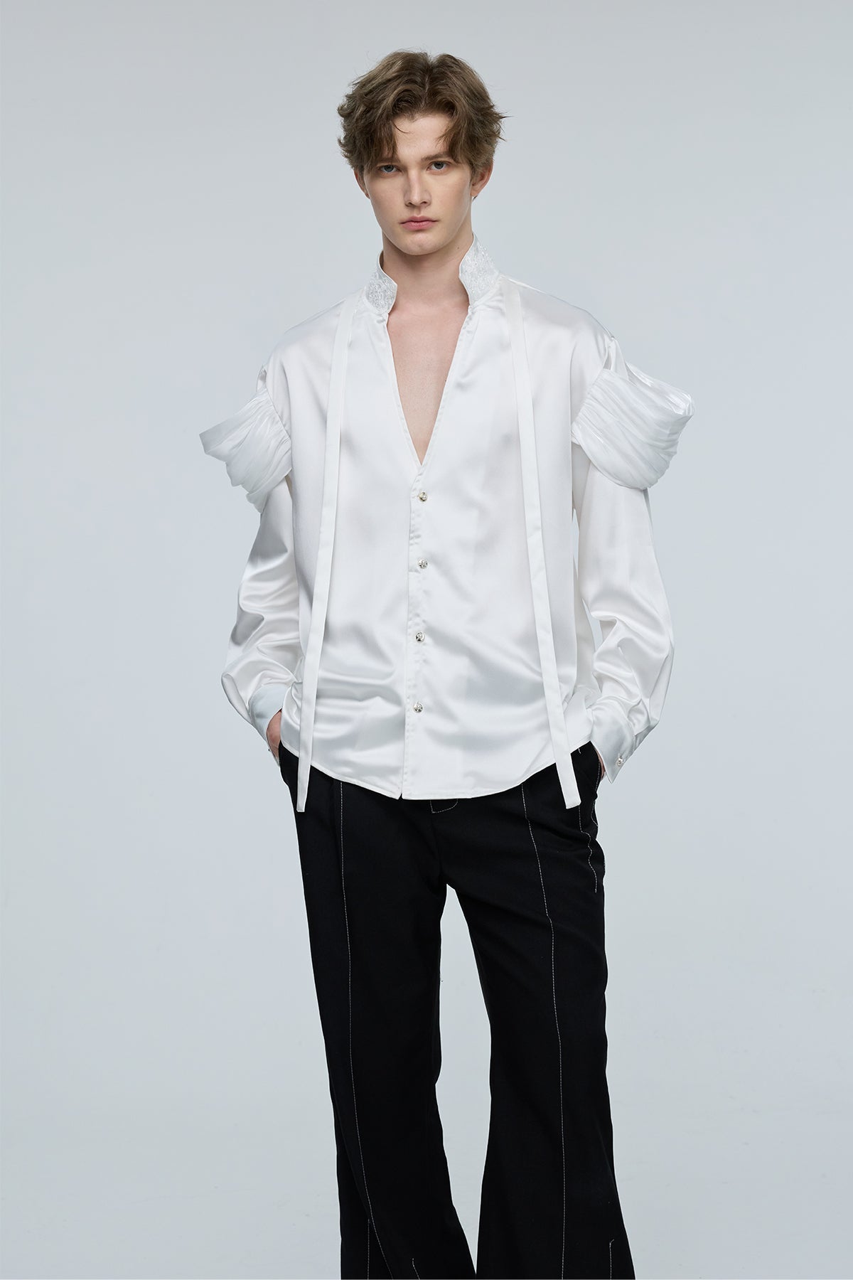 Solid Raven Long Sleeve Embroidery Shirt