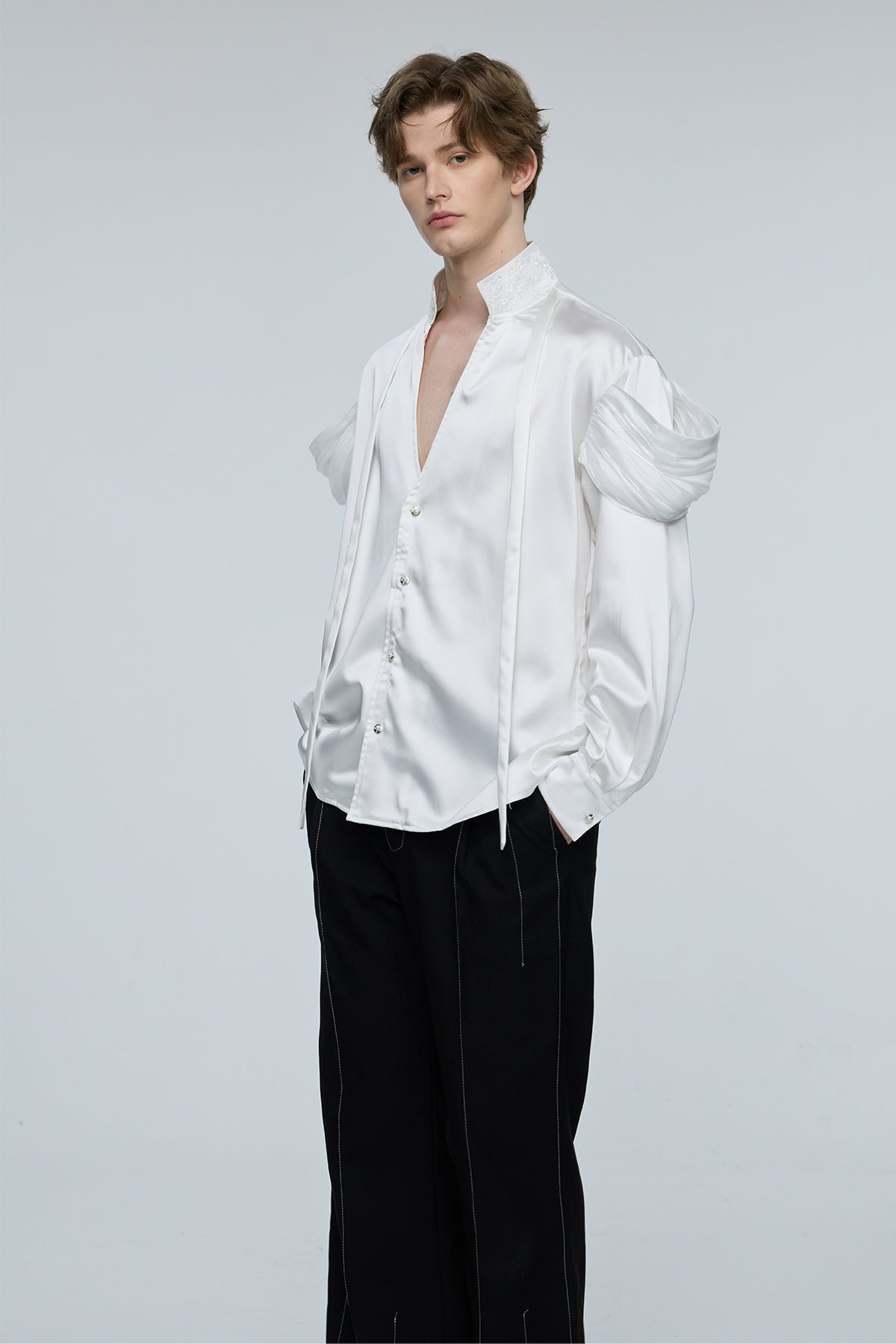 Solid Raven Long Sleeve Embroidery Shirt