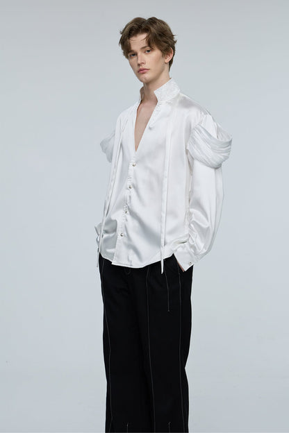 Solid Raven Long Sleeve Embroidery Shirt