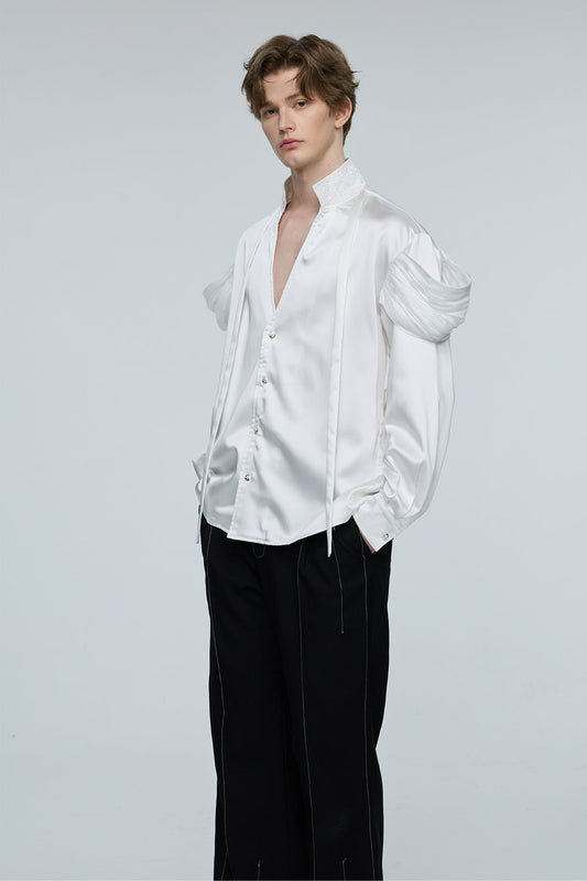 Solid Raven Long Sleeve Embroidery Shirt