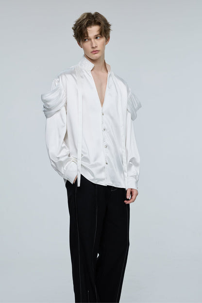 Solid Raven Long Sleeve Embroidery Shirt