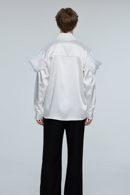 Solid Raven Long Sleeve Embroidery Shirt