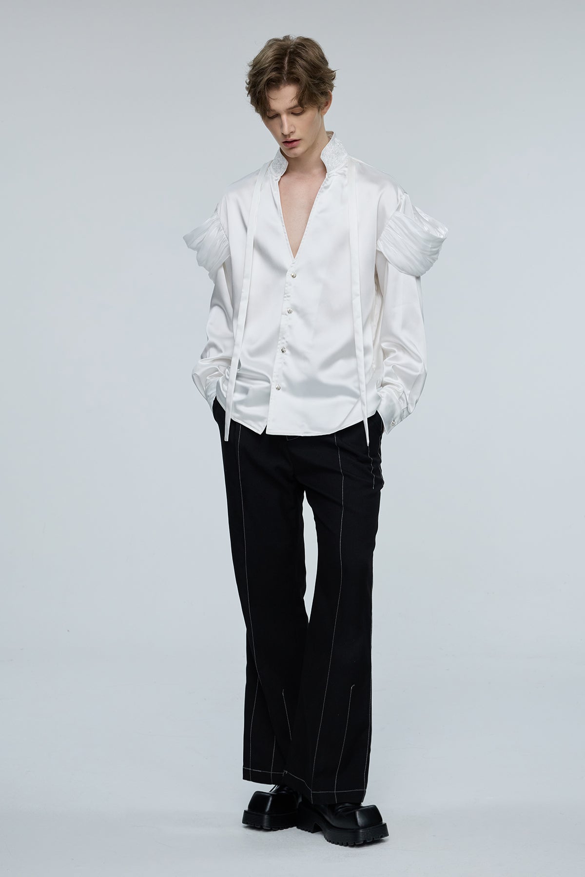 Solid Raven Long Sleeve Embroidery Shirt