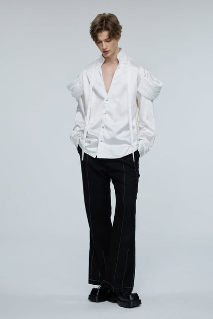 Solid Raven Long Sleeve Embroidery Shirt