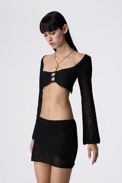 Solid Trace Long Sleeve Skirt Set