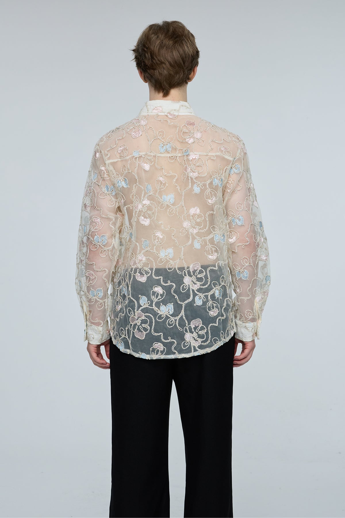 Sonic Hue Embroidery Floral Mesh Shirt