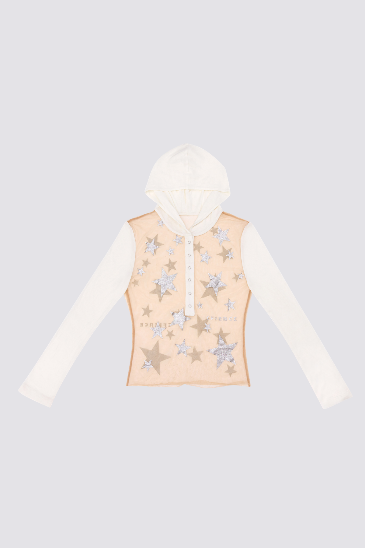 Spliced Sense Mesh Hooded Star Print Top White