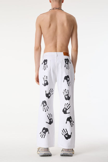 Split Loop Palm Print Straight Pants